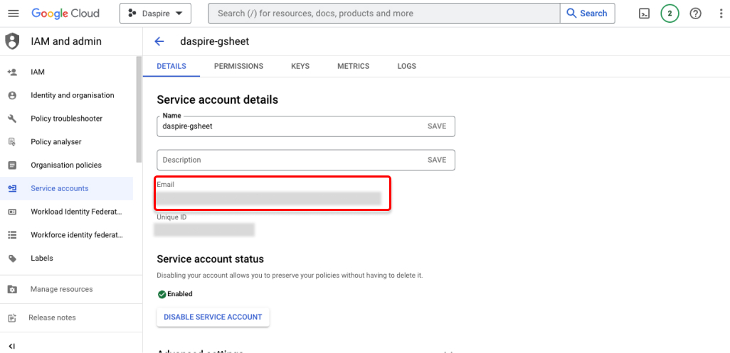 Google Service Account Email Google Service Account Email