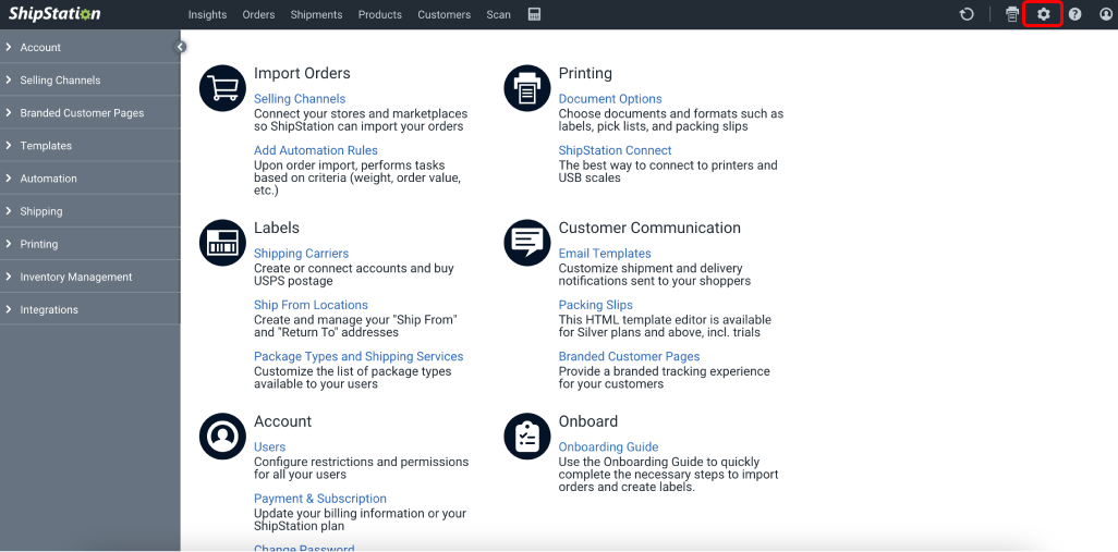 ShipStation settings ShipStation settings