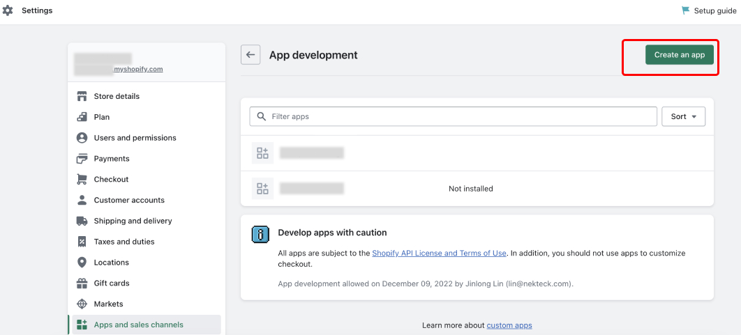 Shopify Create an App Shopify Create an App