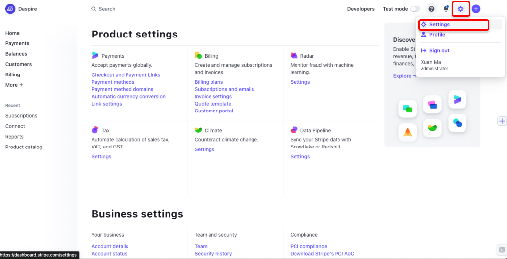 Stripe Settings Stripe Settings