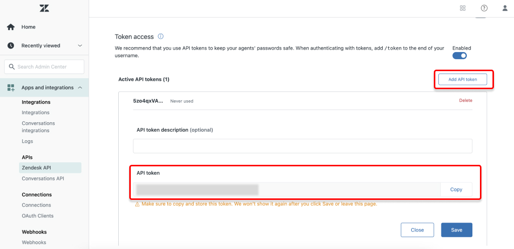 Zendesk API Token Zendesk API Token