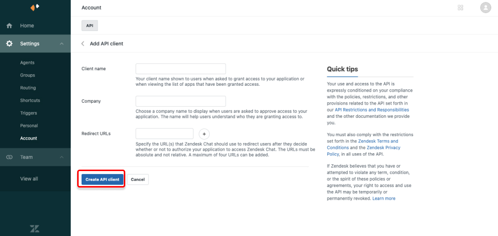 Zendesk Chat Create API Token Zendesk Chat Create API Token