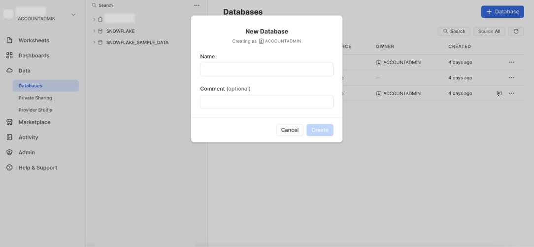Snowflake New Database Snowflake New Database