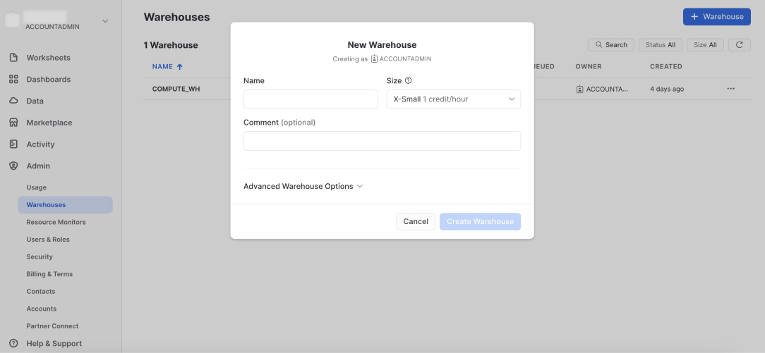 Snowflake New Warehouse Snowflake New Warehouse